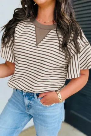 Hazel Blues® |  Contrast Striped Ruffle Short Sleeve Top