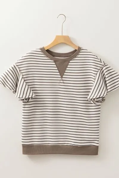 Hazel Blues® |  Contrast Striped Ruffle Short Sleeve Top