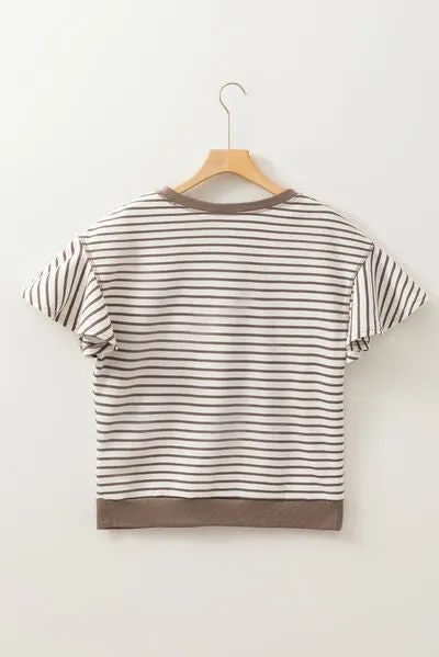 Hazel Blues® |  Contrast Striped Ruffle Short Sleeve Top