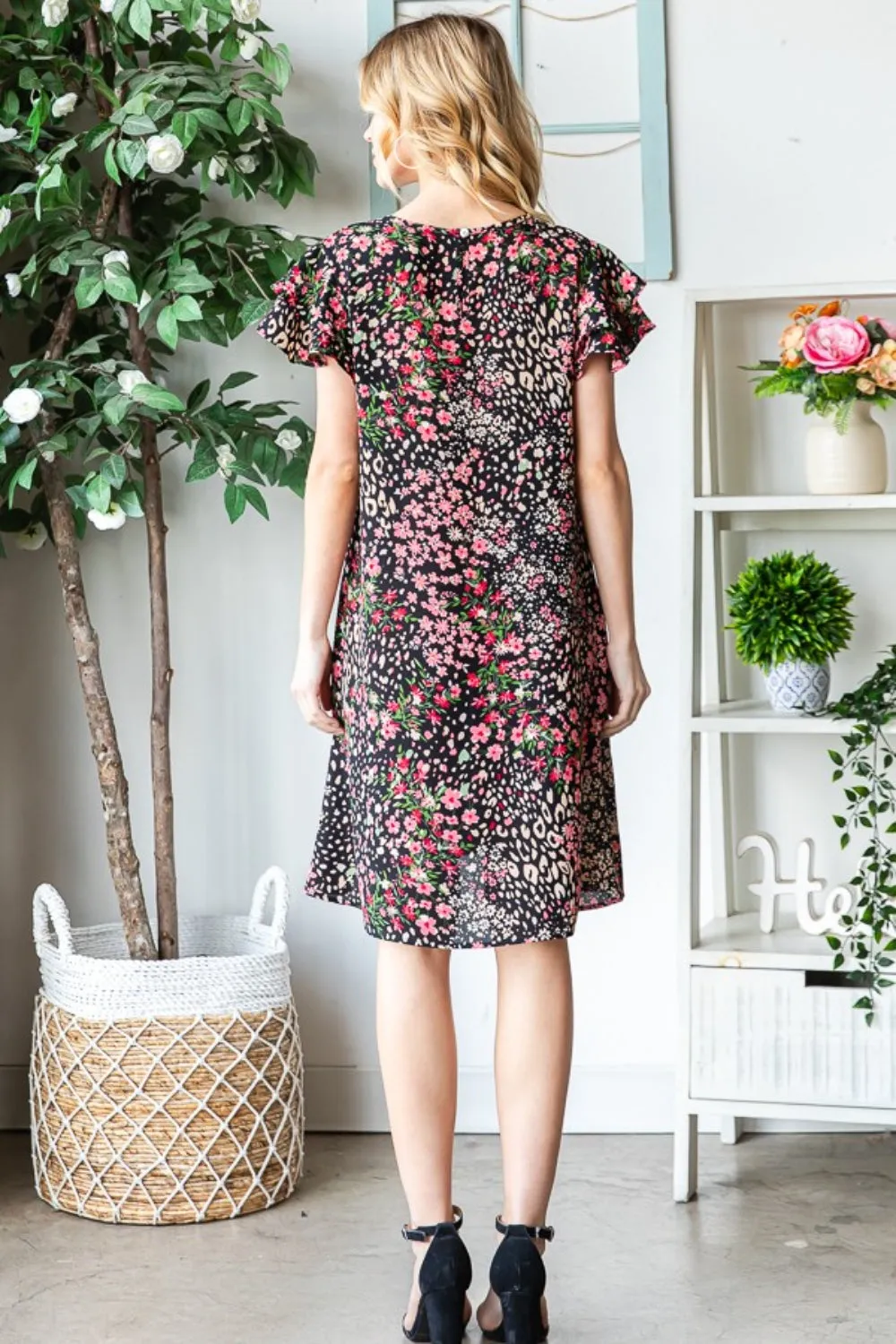 Hazel Blues® |  Heimish Printed Ruffled Short Sleeve Dress with Pockets