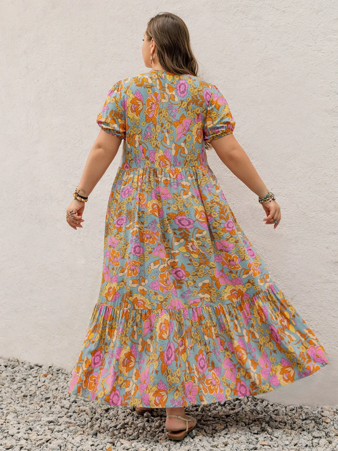 Hazel Blues® | Printed V-Neck Short Sleeve Maxi Dress