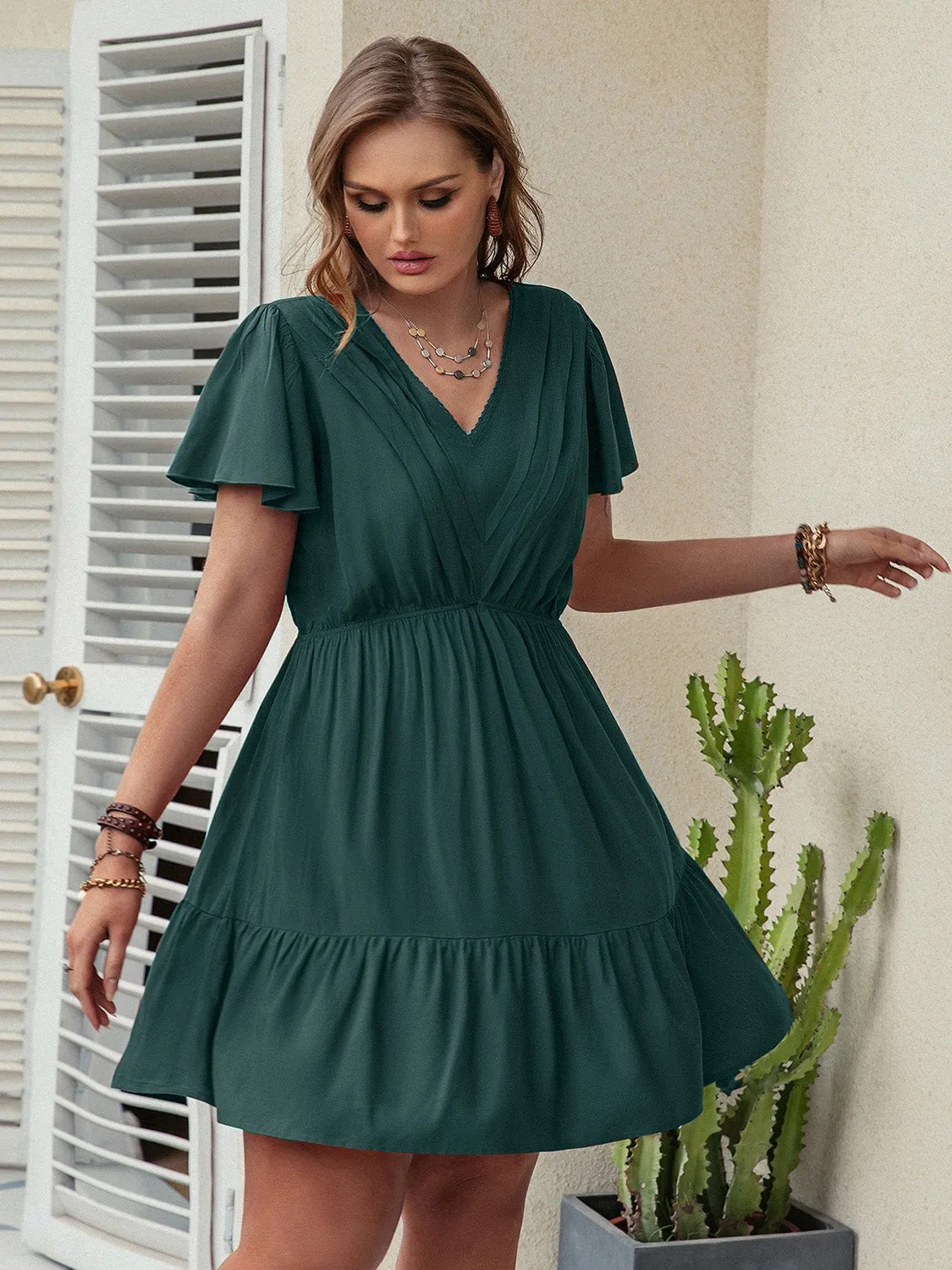 Hazel Blues® | Ruffle Hem V-Neck Short Sleeve Dress