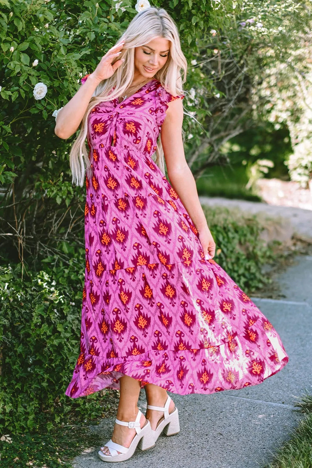 Hazel Blues® |  Twisted Printed Cap Sleeve Midi Dress