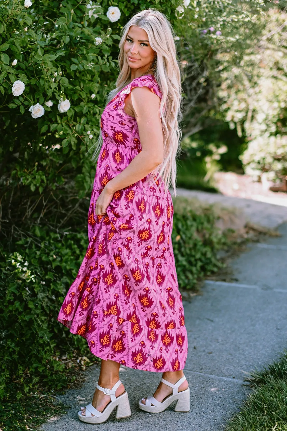 Hazel Blues® |  Twisted Printed Cap Sleeve Midi Dress