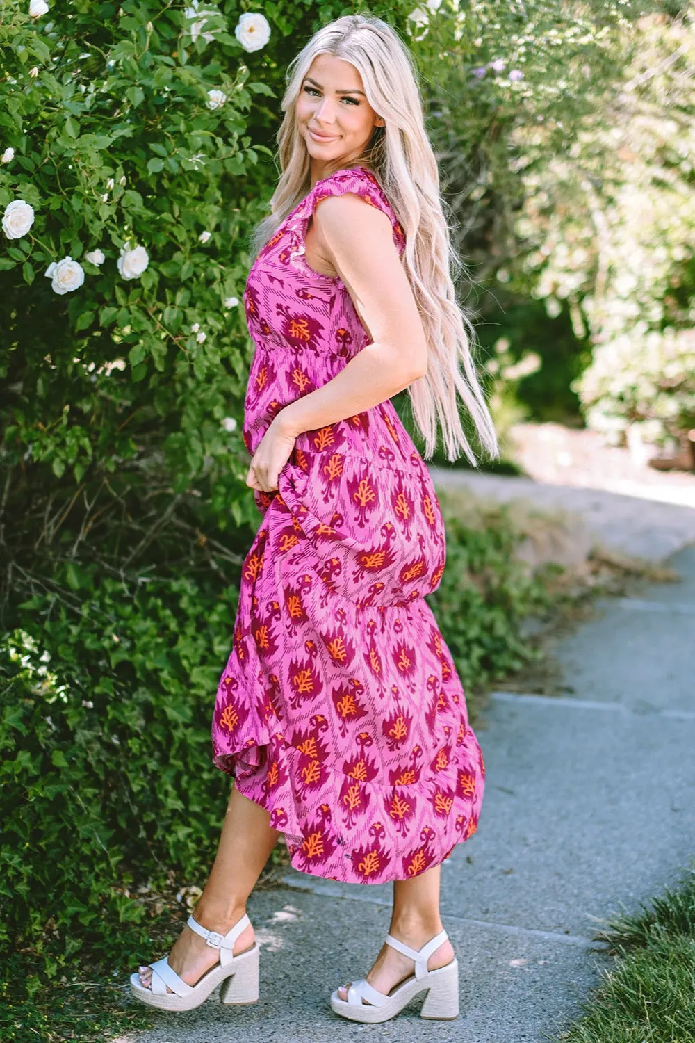 Hazel Blues® |  Twisted Printed Cap Sleeve Midi Dress