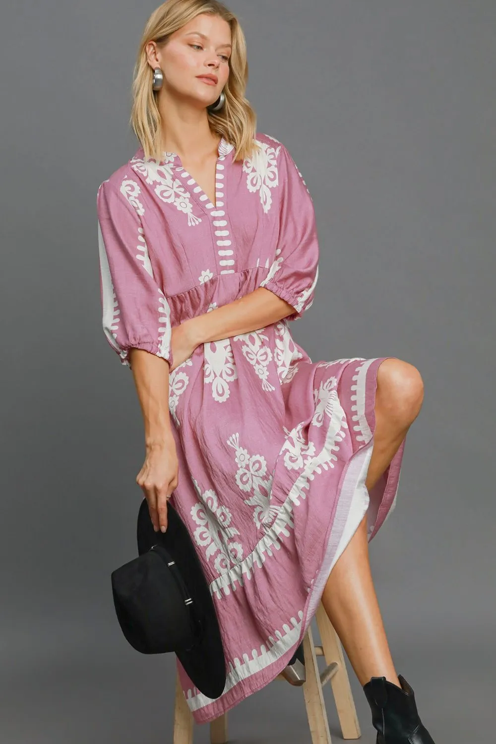 Hazel Blues® |  Umgee Printed Notched Midi Dress