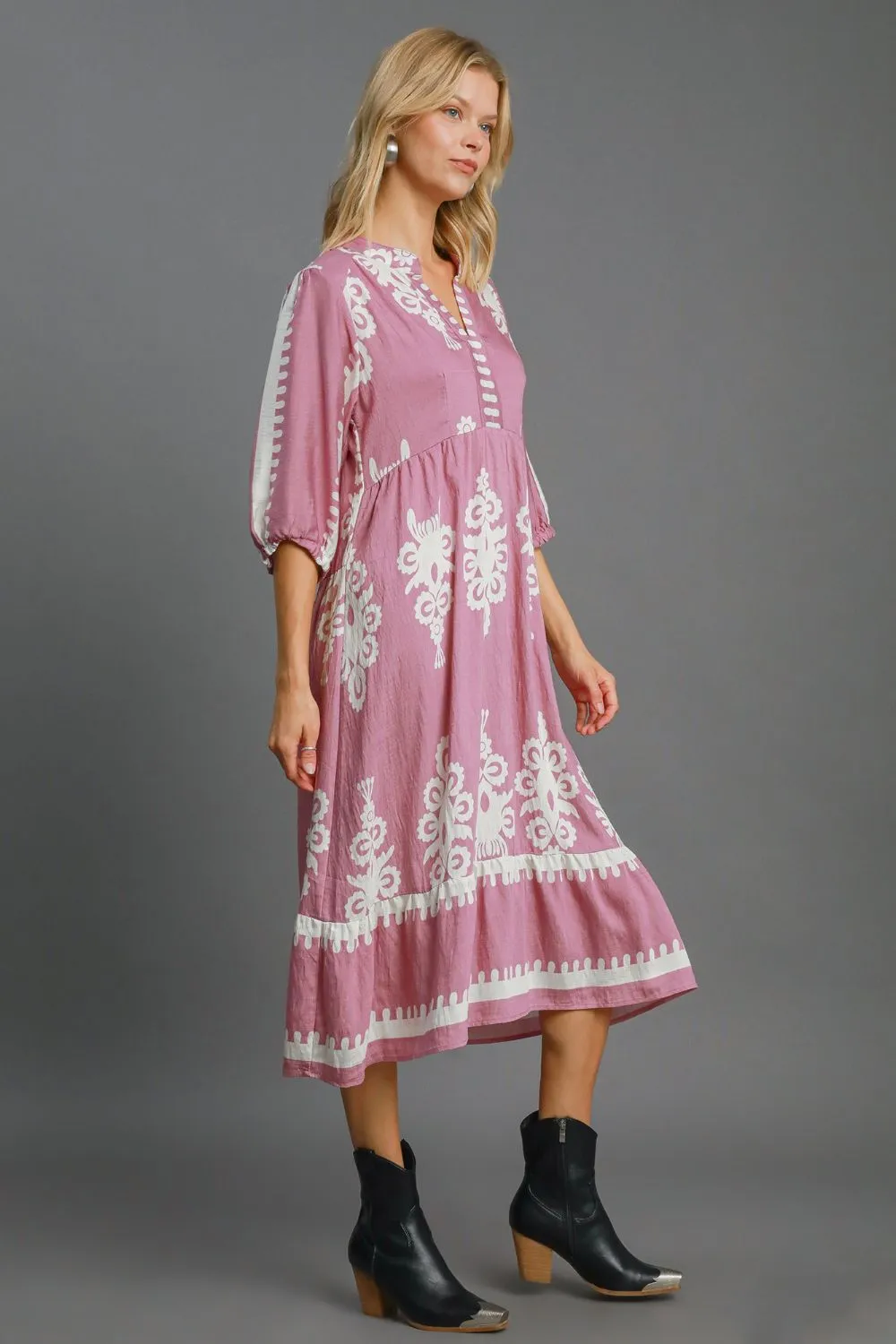 Hazel Blues® |  Umgee Printed Notched Midi Dress