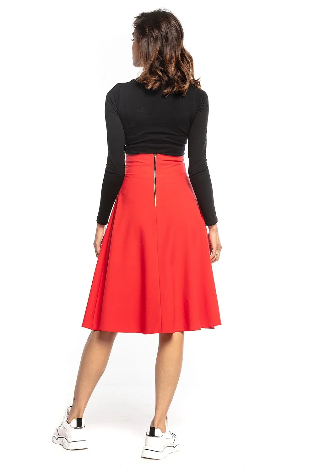 High-Waist Zipper Detail Midi Skirt