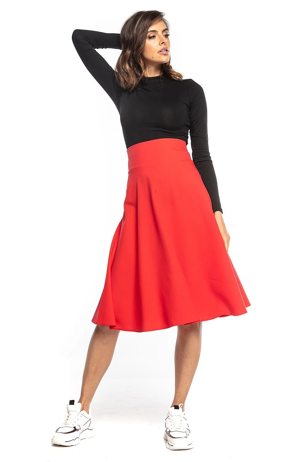 High-Waist Zipper Detail Midi Skirt