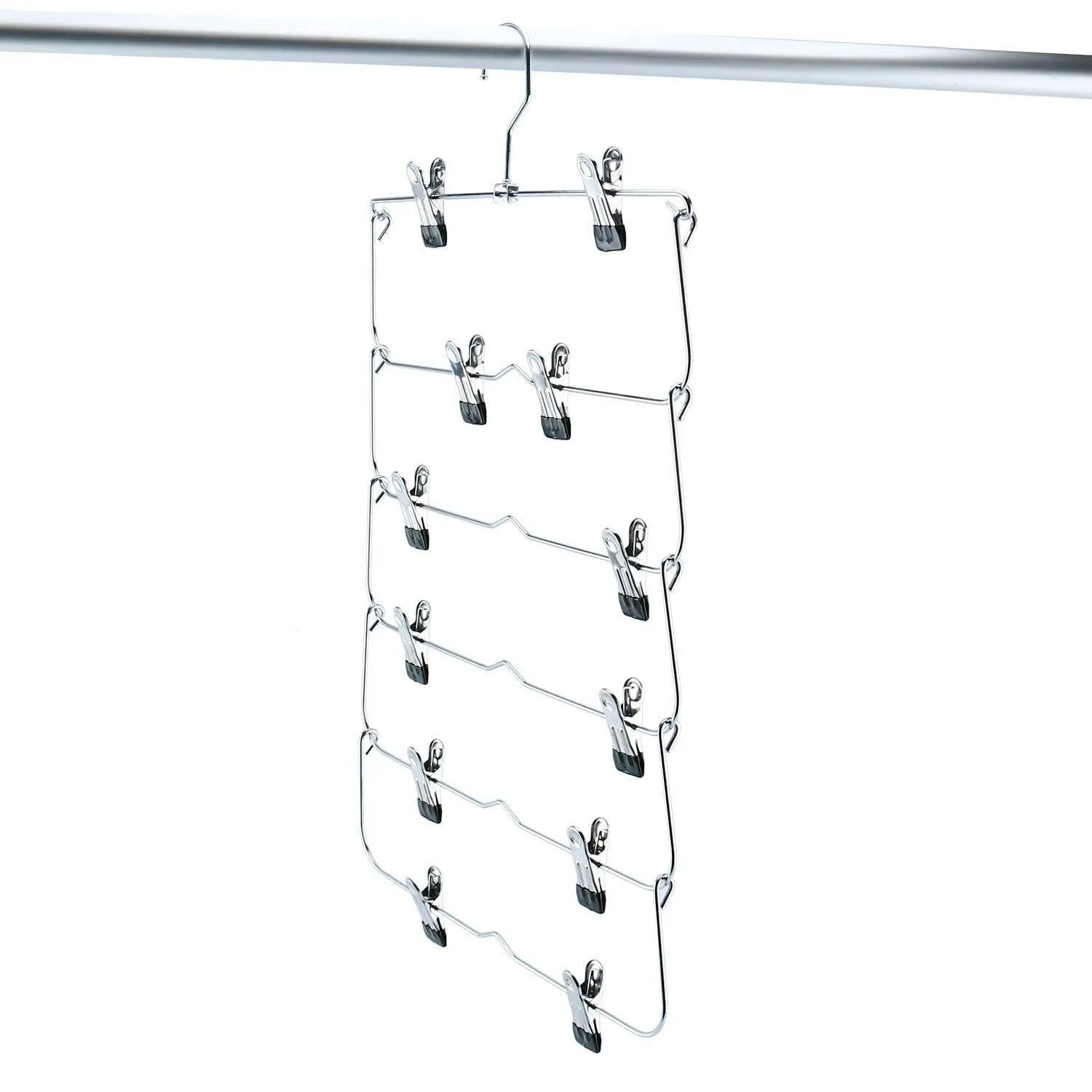 Homend 6 Tier Skirt Hangers Foldable Pants Hangers Closet Organizer Stainless Steel Fold up Space Saving Hangers (5 Pack)
