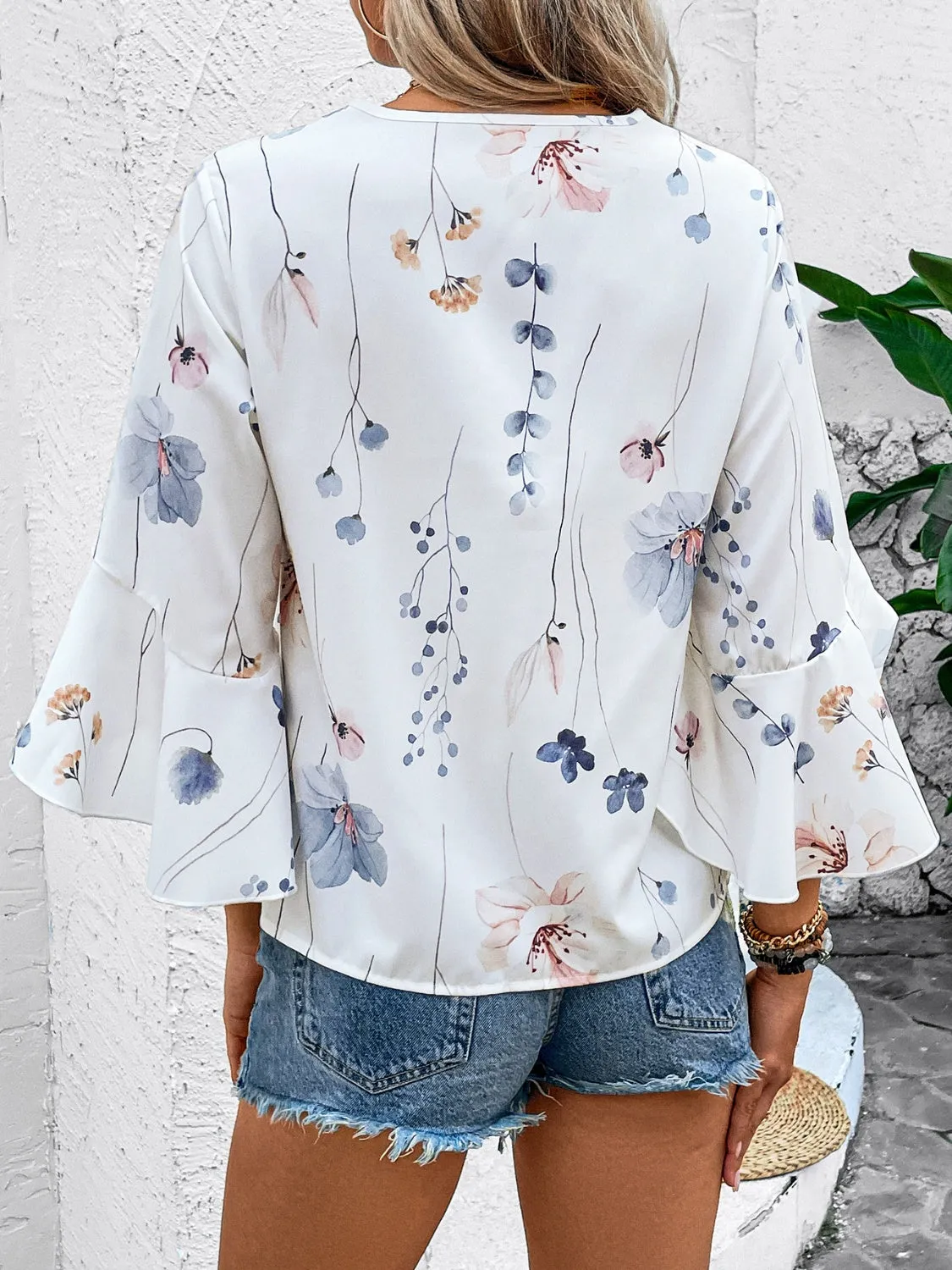 Honey Ruffled Printed V-Neck Half Sleeve Blouse (4 Print Colors)