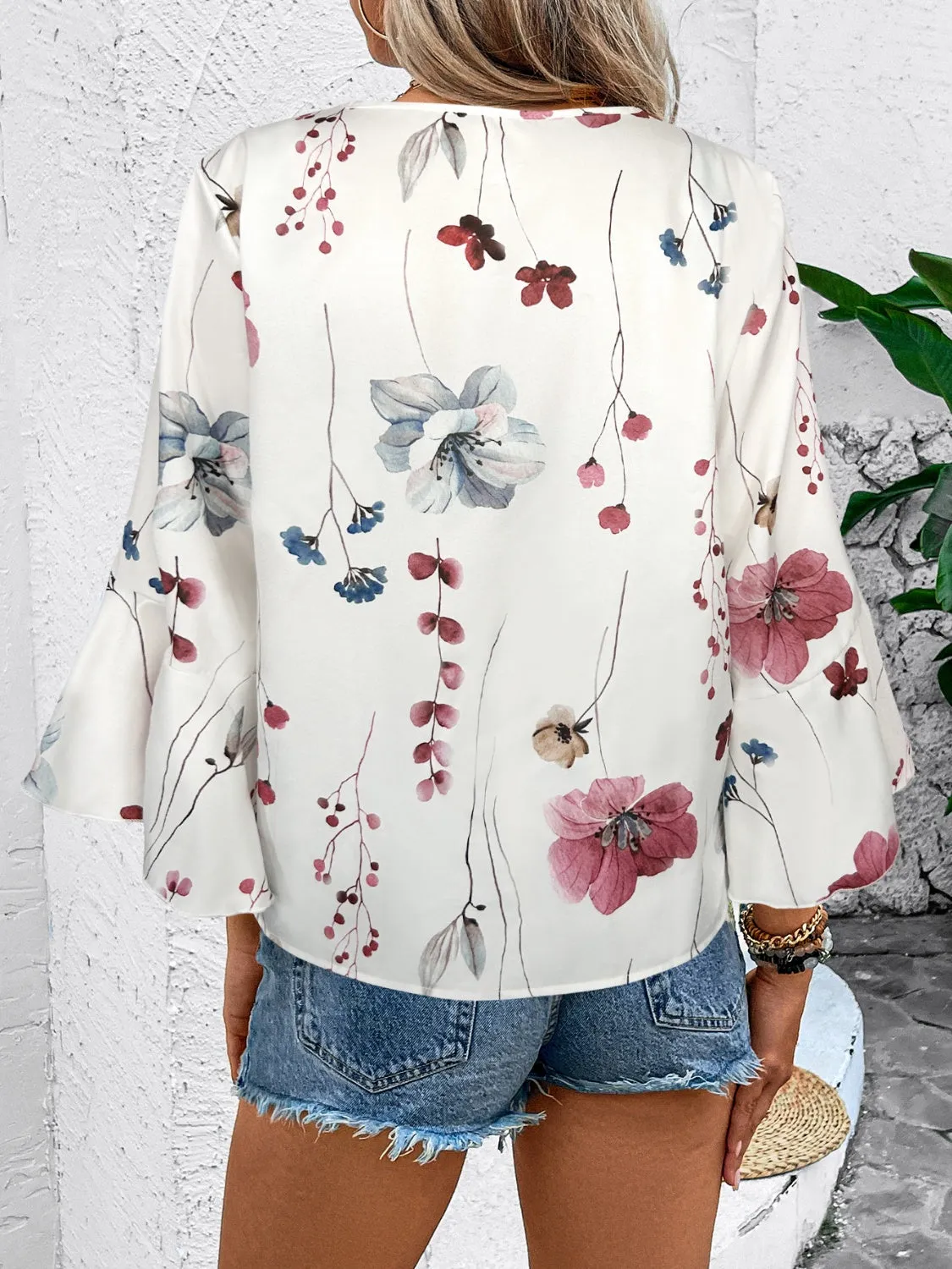 Honey Ruffled Printed V-Neck Half Sleeve Blouse (4 Print Colors)