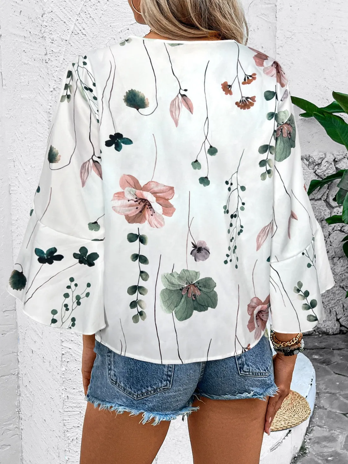 Honey Ruffled Printed V-Neck Half Sleeve Blouse (4 Print Colors)