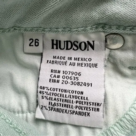 Hudson Jeans Amber Frayed Hem Denim Shorts - Mint Green - Size 26