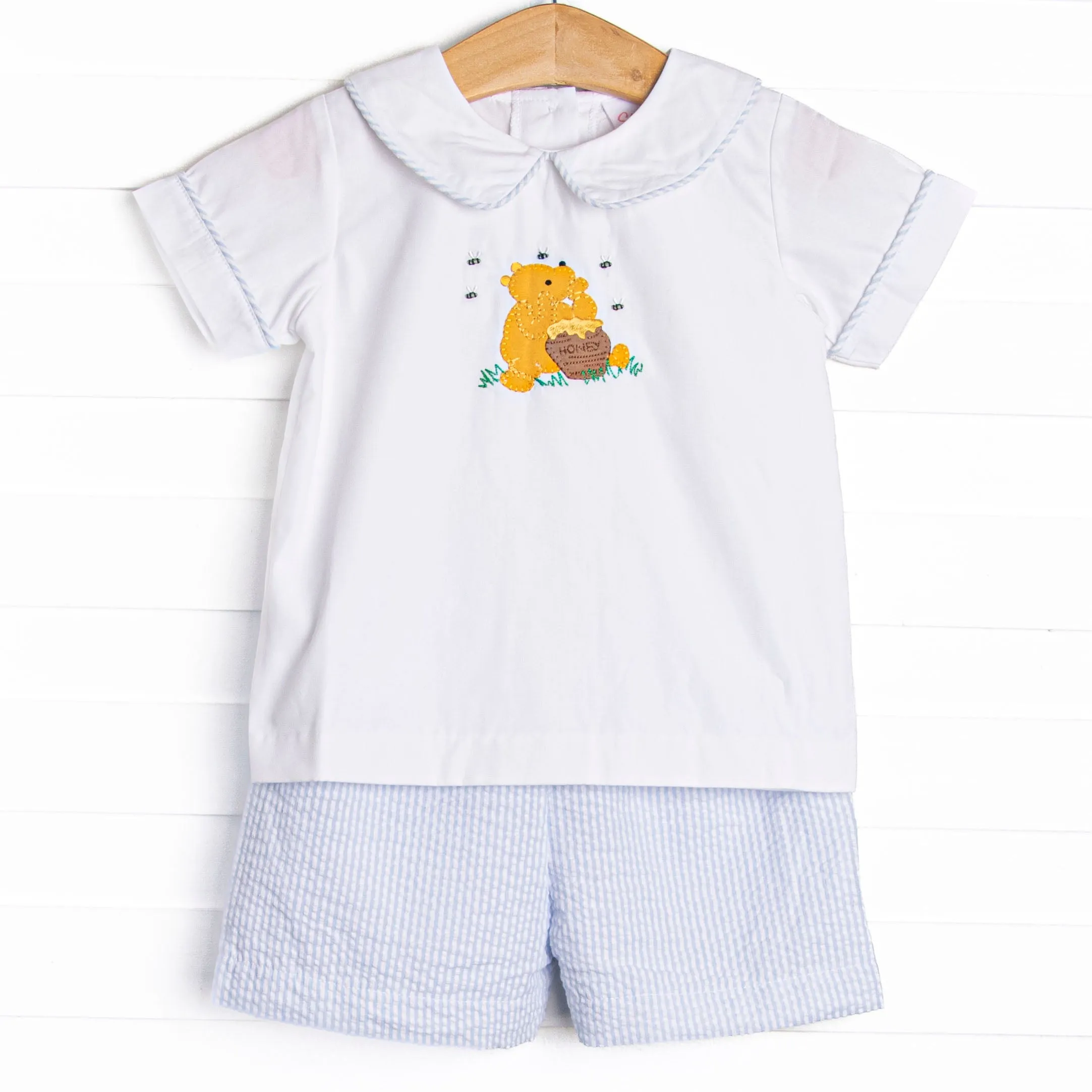 Hundred Acre Honey Applique Short Set, Blue