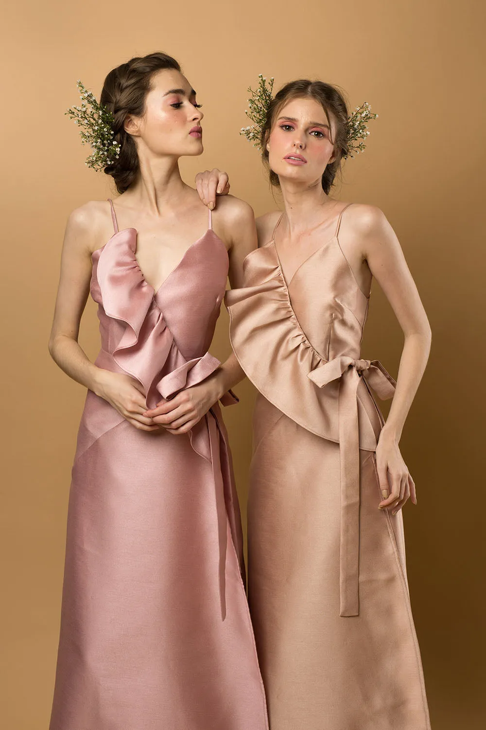 I DO BY ZOO: CONSTANZA Ruffled Wrap Maxi Dress (Nude)