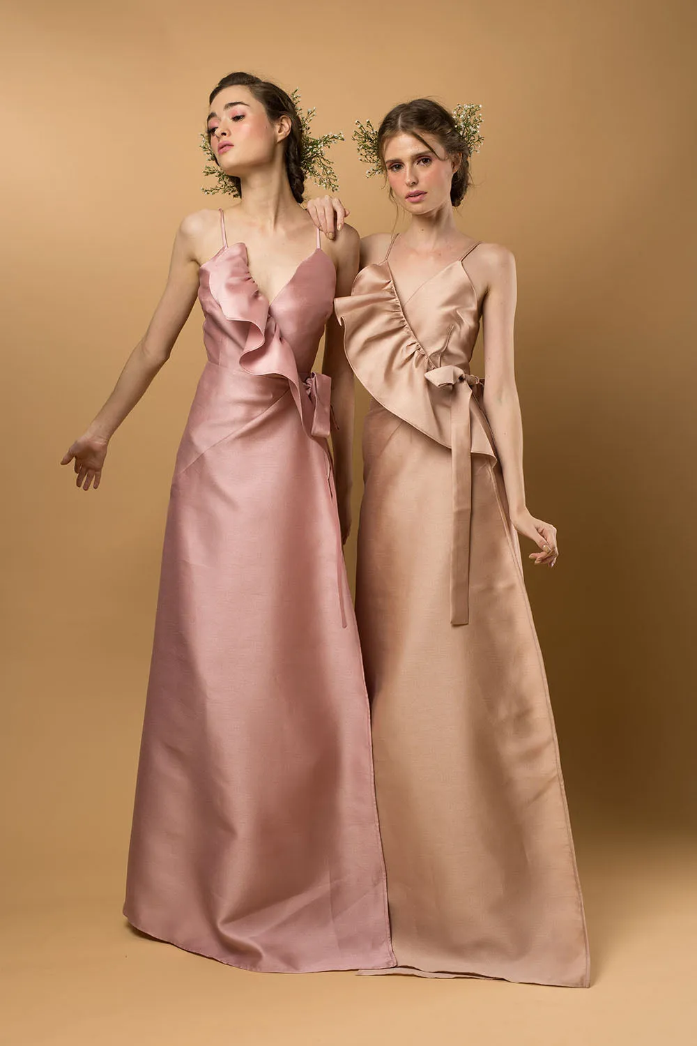 I DO BY ZOO: CONSTANZA Ruffled Wrap Maxi Dress (Nude)