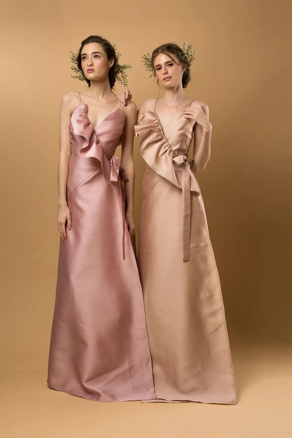 I DO BY ZOO: CONSTANZA Ruffled Wrap Maxi Dress (Nude)