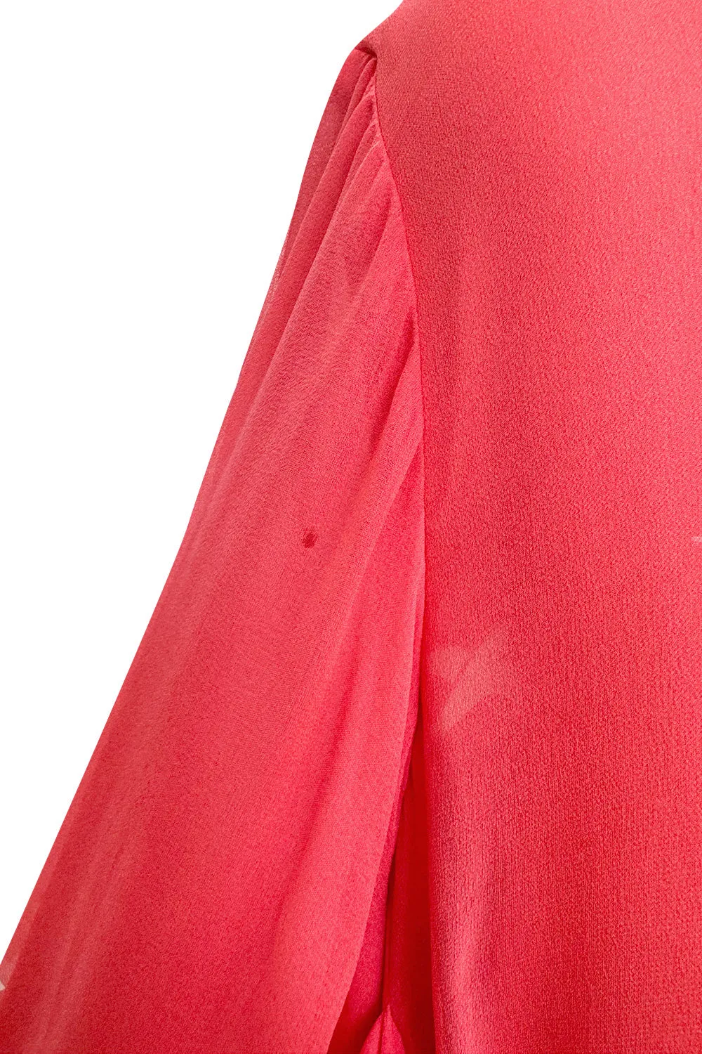 Important Fall 1972 Hanae Mori Couture Ad & Book Piece Silk Chiffon Printed & Ruffled One Sleeve Caftan Dress