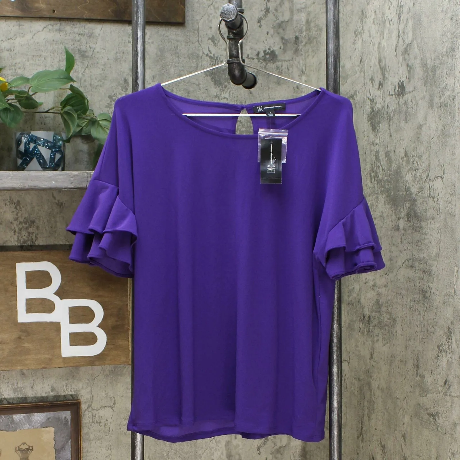 INC International Concepts Women's Ruffled Sleeve Top