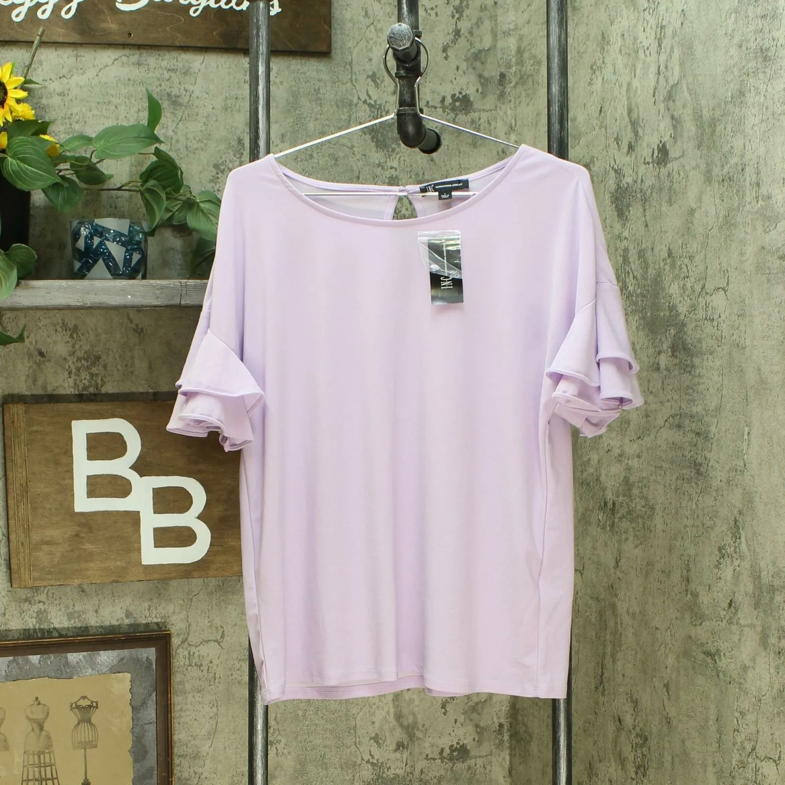 INC International Concepts Women's Ruffled Sleeve Top