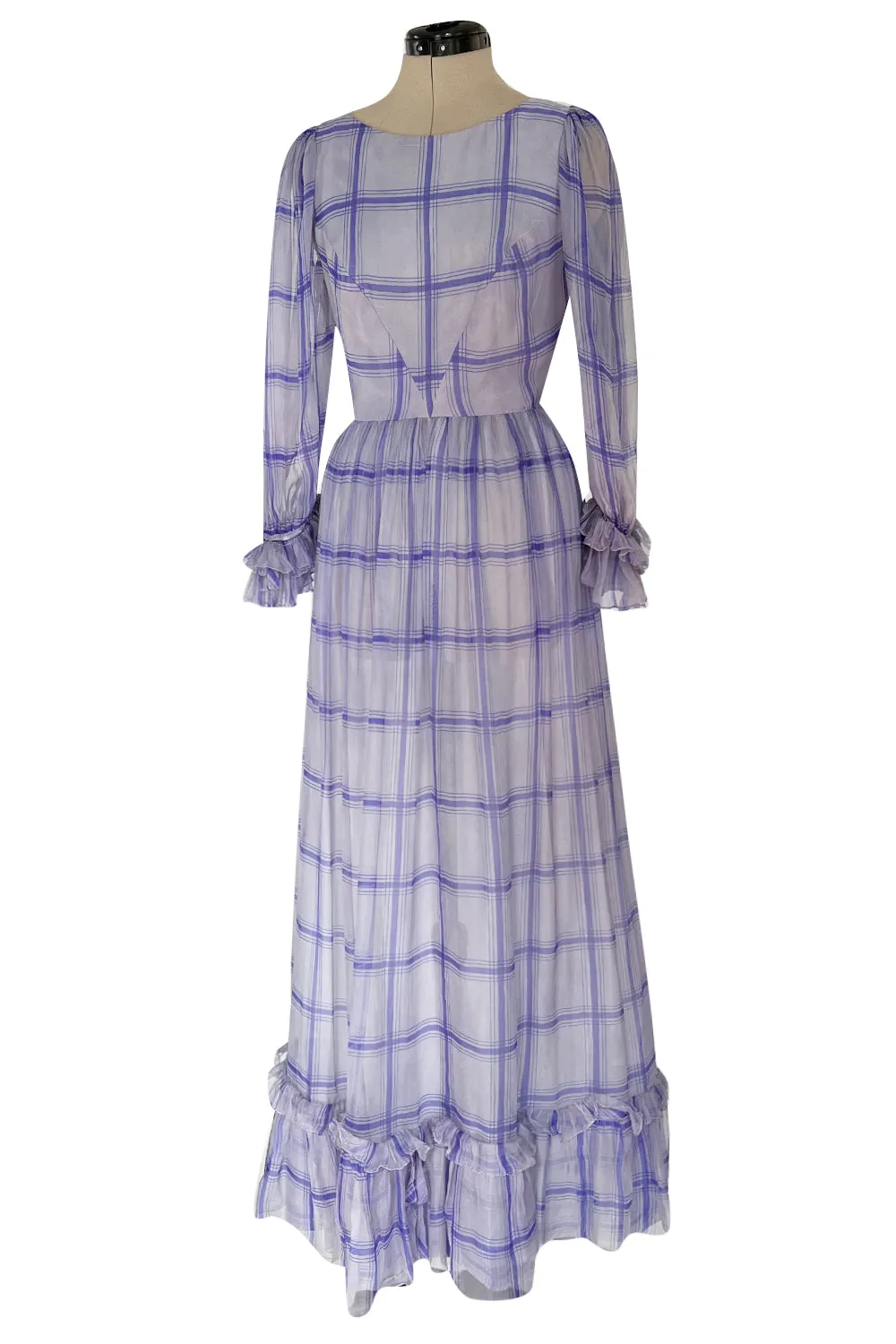 Incredible 1960s Sybil Connolly Couture Pale Lavender Ruffled Silk Gauze Dress