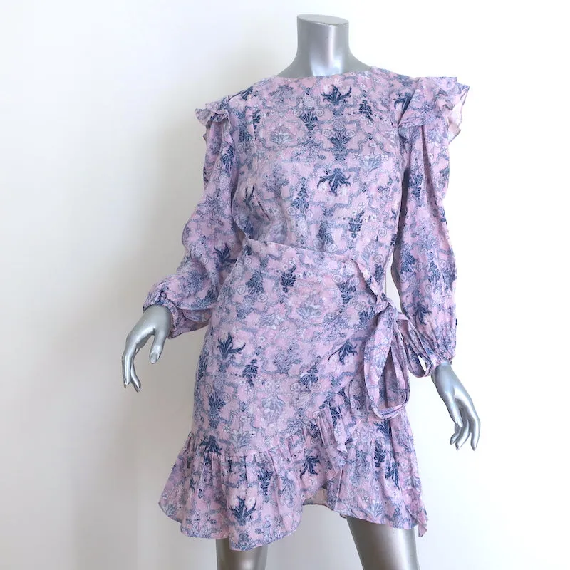 Isabel Marant Etoile Telicia Ruffled Wrap Dress Lilac Printed Linen Size 38