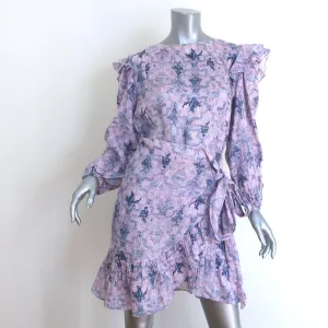 Isabel Marant Etoile Telicia Ruffled Wrap Dress Lilac Printed Linen Size 38