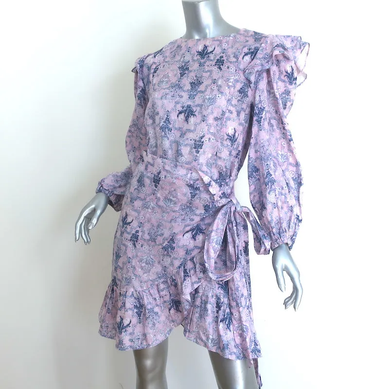 Isabel Marant Etoile Telicia Ruffled Wrap Dress Lilac Printed Linen Size 38