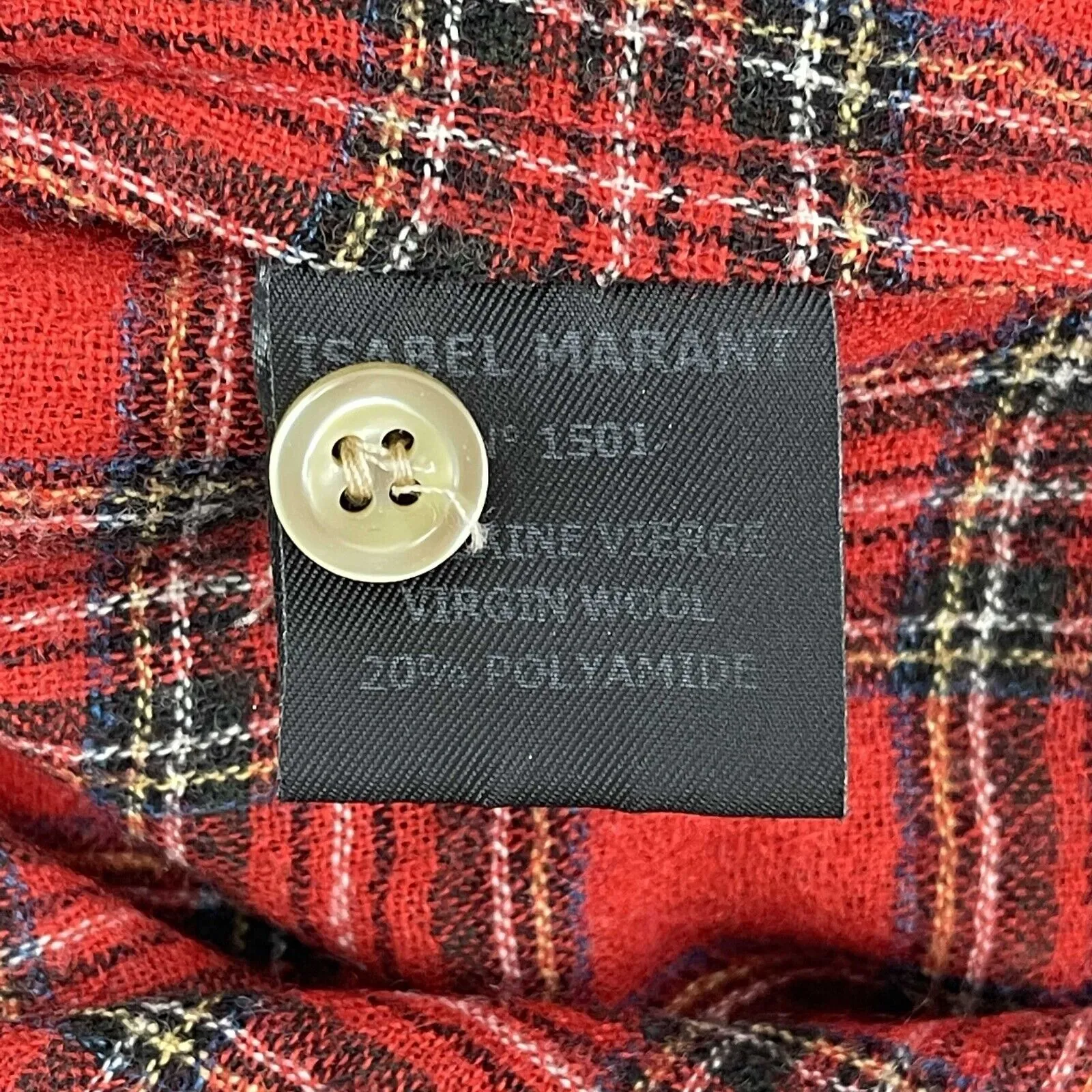 Isabel Marant - Plaid Wool Button Long Sleeve Red Top - US XXS
