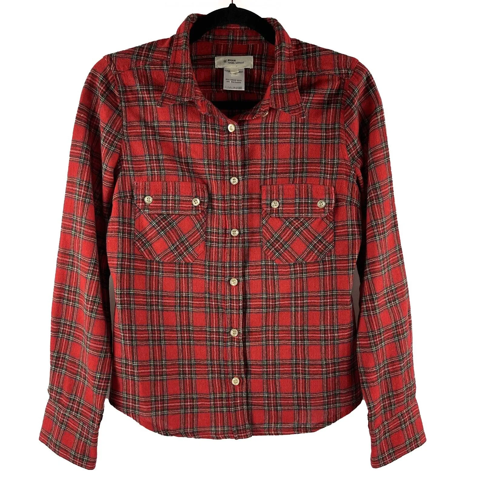 Isabel Marant - Plaid Wool Button Long Sleeve Red Top - US XXS