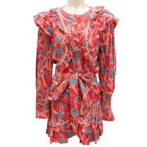 Isabel Marant Red / Blue Printed Ruffled Cotton Dress