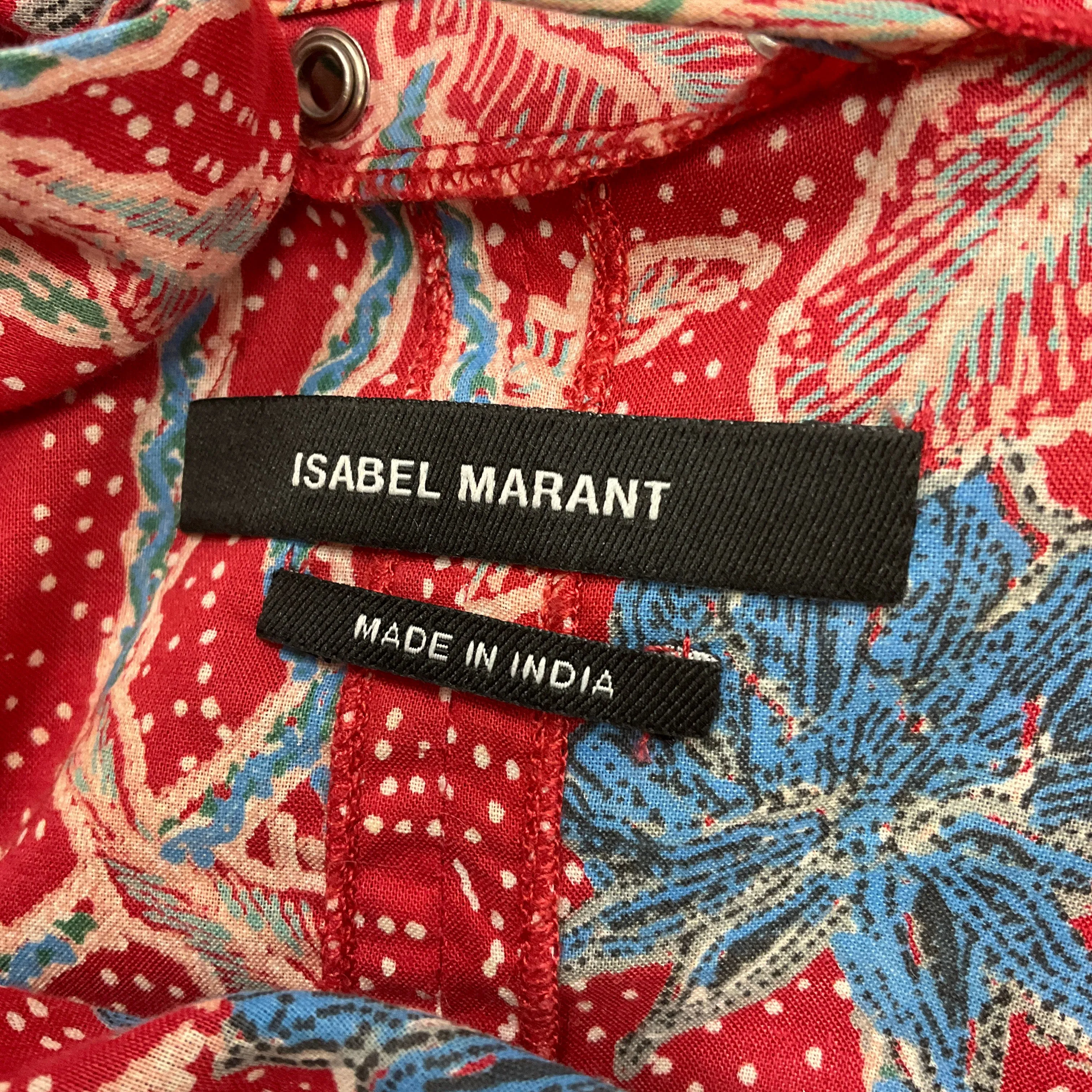 Isabel Marant Red / Blue Printed Ruffled Cotton Dress