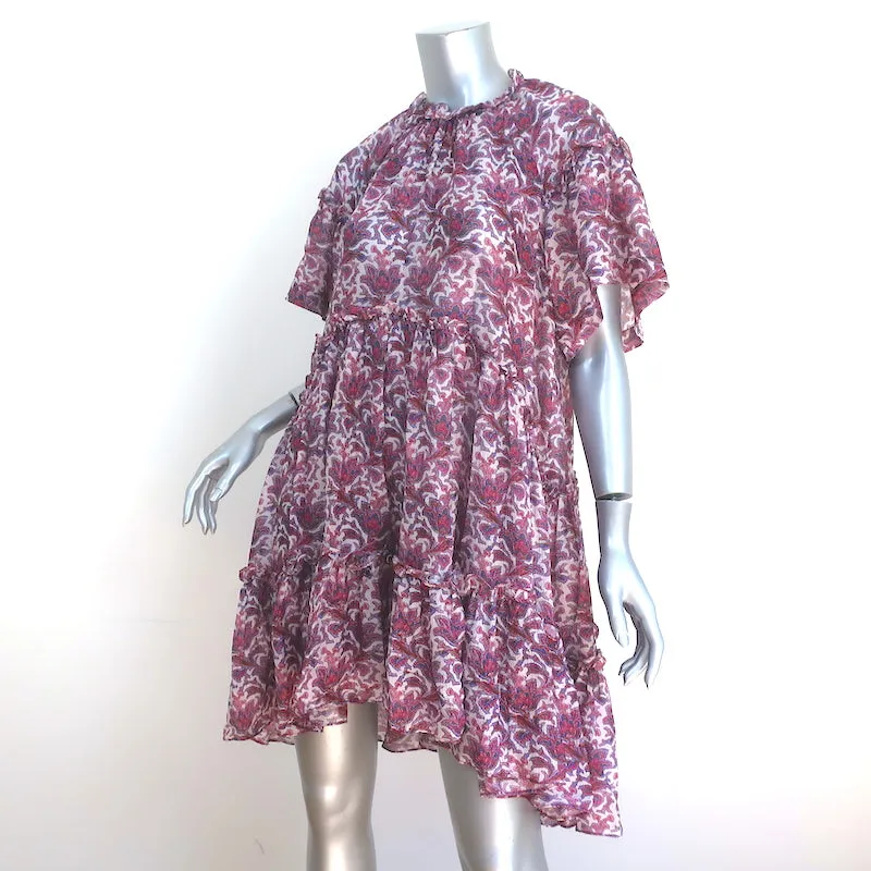 Isabel Marant Tiered Mini Dress White/Multi Paisley Print Ruffled Silk Size 40