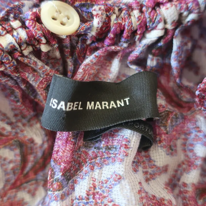 Isabel Marant Tiered Mini Dress White/Multi Paisley Print Ruffled Silk Size 40