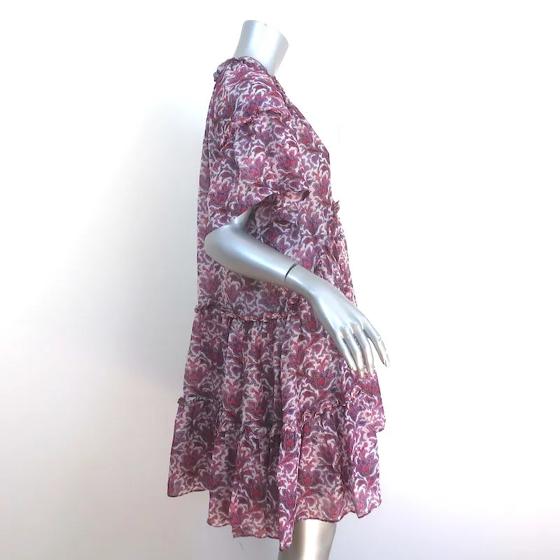 Isabel Marant Tiered Mini Dress White/Multi Paisley Print Ruffled Silk Size 40