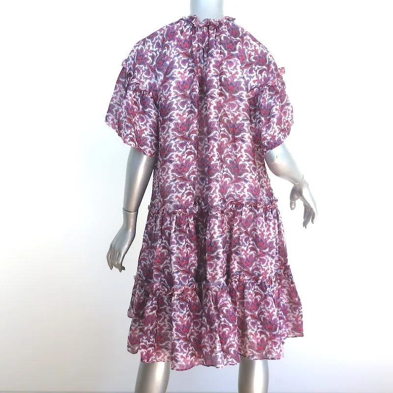 Isabel Marant Tiered Mini Dress White/Multi Paisley Print Ruffled Silk Size 40
