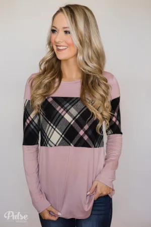 It Goes Like This Long Sleeve Plaid Top- Light Mauve