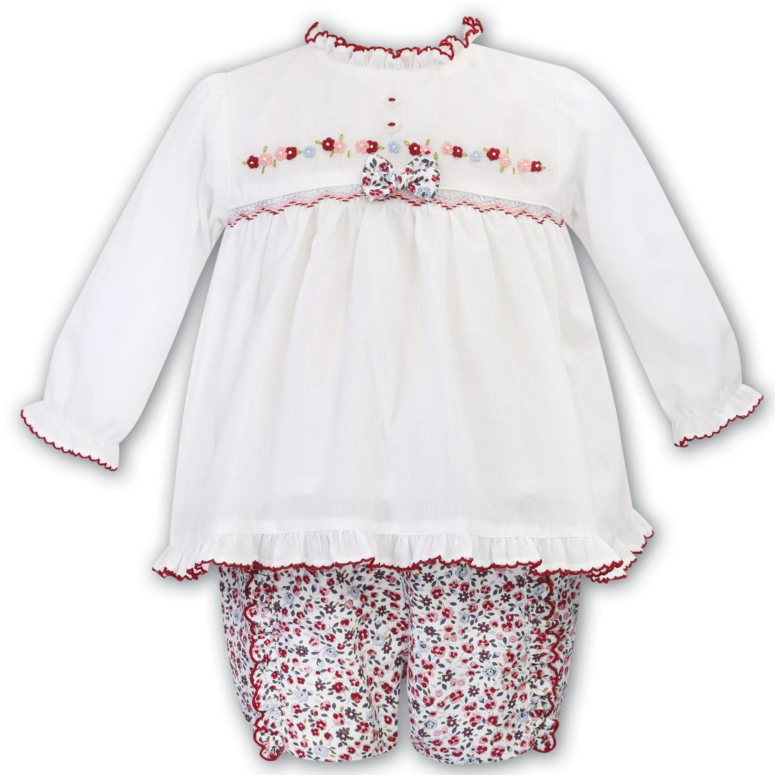 Ivory Long Sleeve Ditsy Floral Print Shorts Set