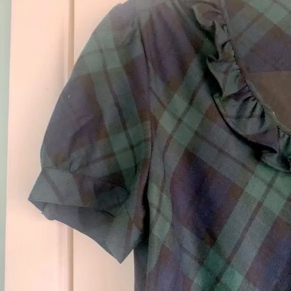 J CREW TARTAN PLAID SCOOP NECK DRESS SIZE 8 BLACK GREEN