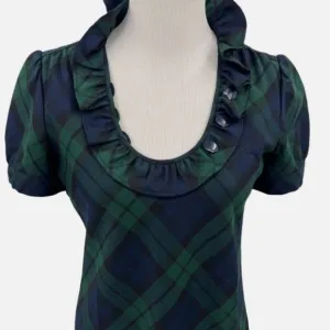J CREW TARTAN PLAID SCOOP NECK DRESS SIZE 8 BLACK GREEN