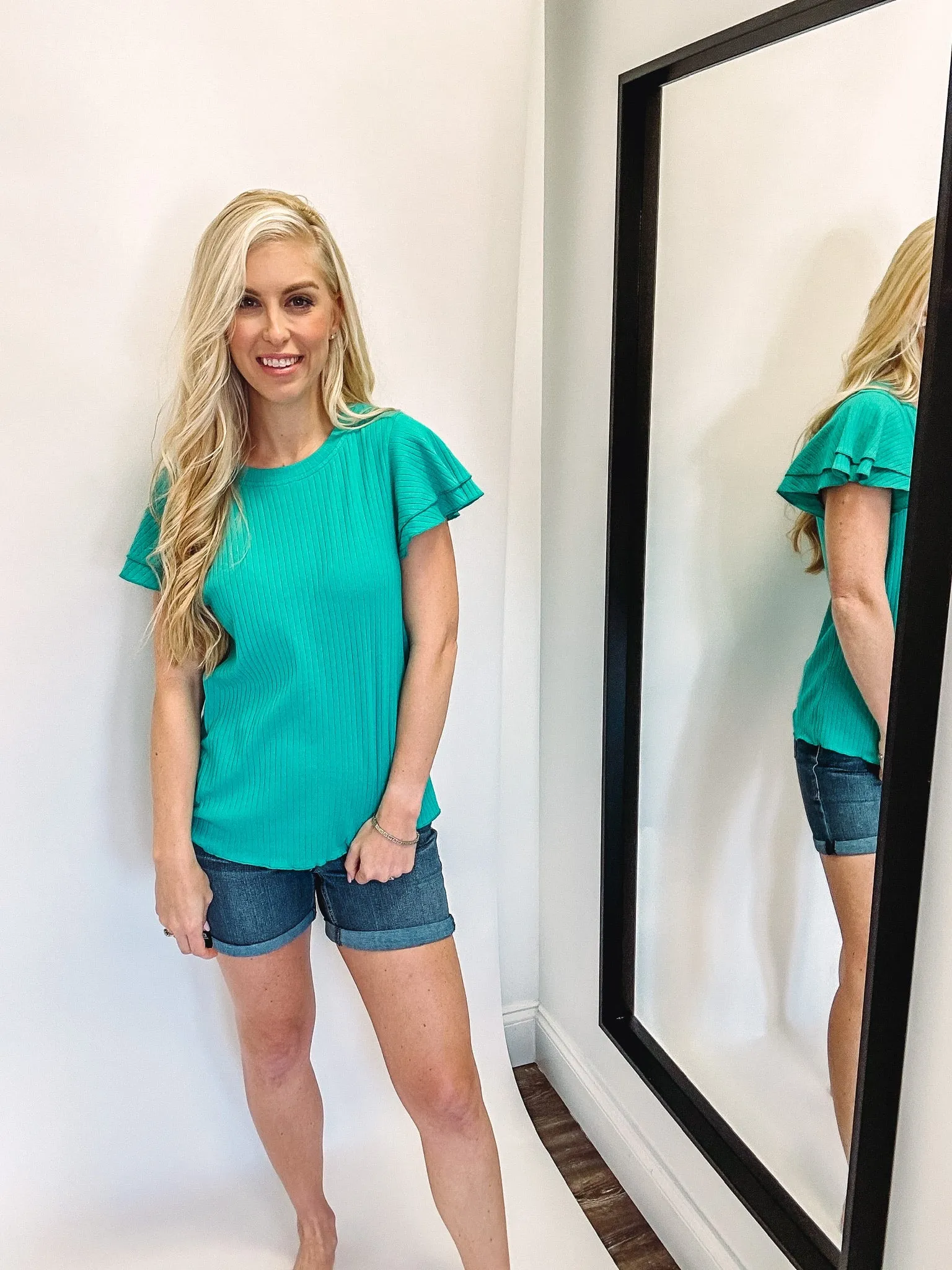 Jamie Jade Ruffled Sleeve Rib Top