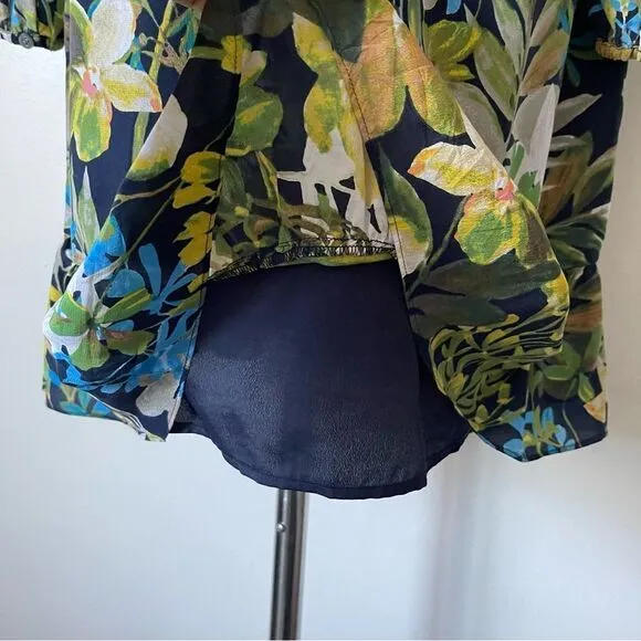 J. Crew Green Silk Watercolor Floral Ruffle mini dress preowned XS