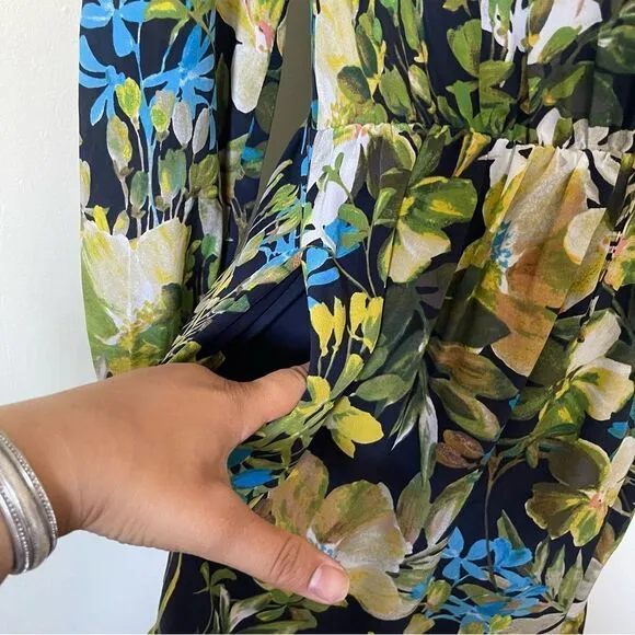 J. Crew Green Silk Watercolor Floral Ruffle mini dress preowned XS