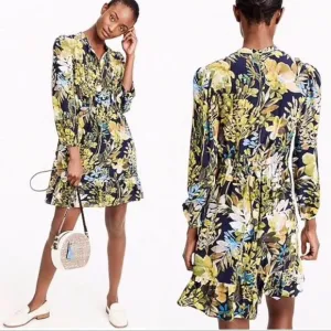 J. Crew Green Silk Watercolor Floral Ruffle mini dress preowned XS