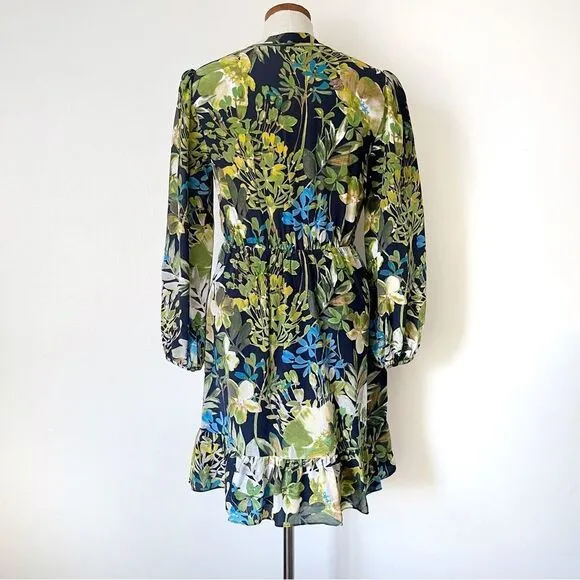 J. Crew Green Silk Watercolor Floral Ruffle mini dress preowned XS