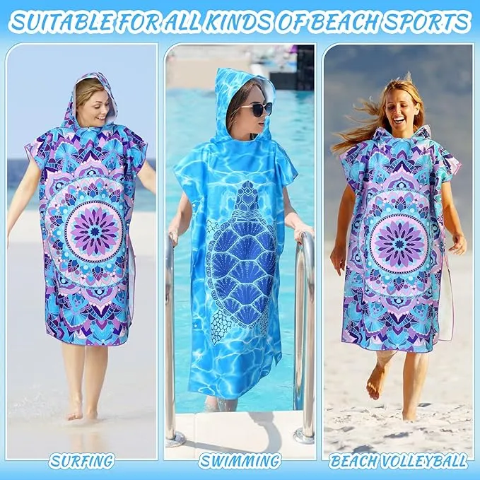 Jeyiour 2 Pcs Surf Poncho Changing Robe with Hood Microfiber Towel Quick Dry Beach Towel Wetsuit Changing Towel for Adult Men Women for Travel Yoga Gym Swim Pool Vacation Gift