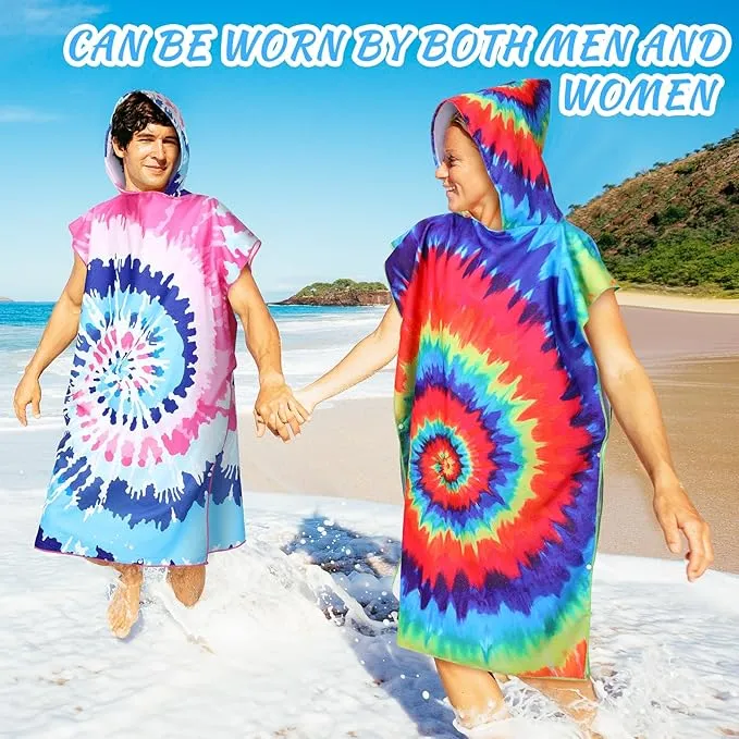Jeyiour 2 Pcs Surf Poncho Changing Robe with Hood Microfiber Towel Quick Dry Beach Towel Wetsuit Changing Towel for Adult Men Women for Travel Yoga Gym Swim Pool Vacation Gift