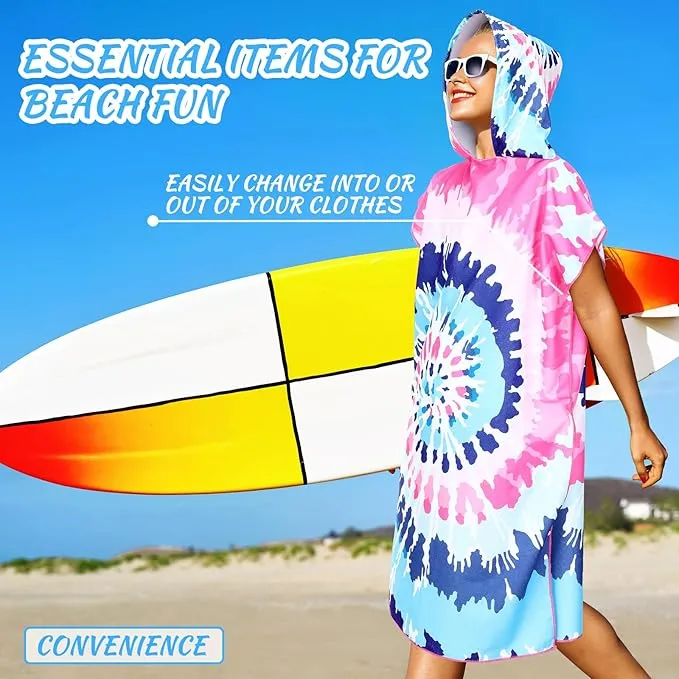 Jeyiour 2 Pcs Surf Poncho Changing Robe with Hood Microfiber Towel Quick Dry Beach Towel Wetsuit Changing Towel for Adult Men Women for Travel Yoga Gym Swim Pool Vacation Gift