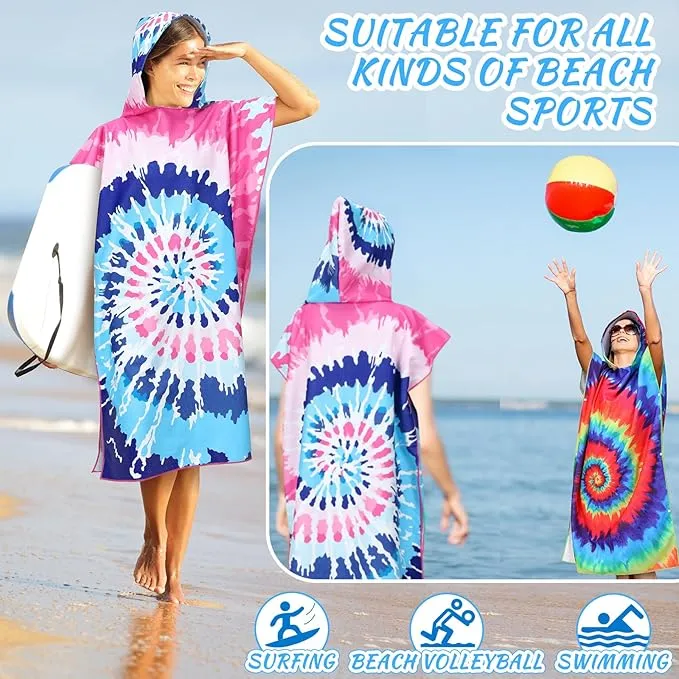 Jeyiour 2 Pcs Surf Poncho Changing Robe with Hood Microfiber Towel Quick Dry Beach Towel Wetsuit Changing Towel for Adult Men Women for Travel Yoga Gym Swim Pool Vacation Gift
